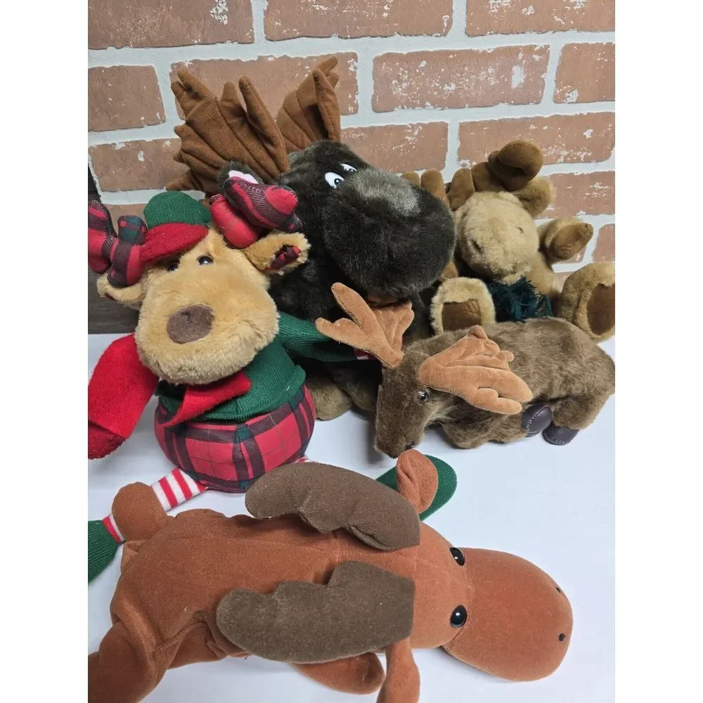 Brown Moose Reindeer Plush Lot‎ Of 5 Stuffed Animal Christmas Moose